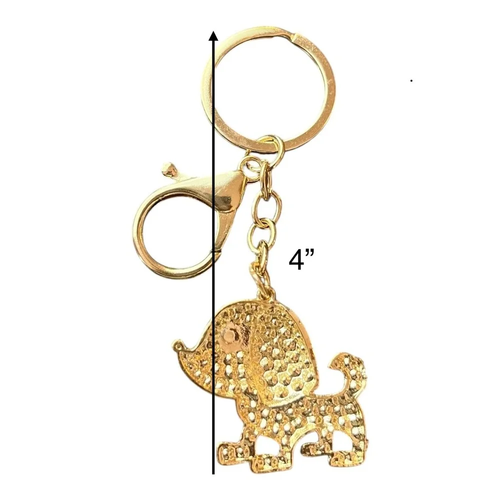 Women's Gold Tone Pink White Rhinestone Crystal Poodle Dog Charm Key Chain 4